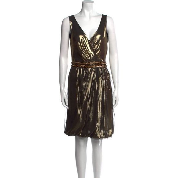 NEW Tory Burch‎ Silk Knee-Length Dress Gold & Metallic Size 6